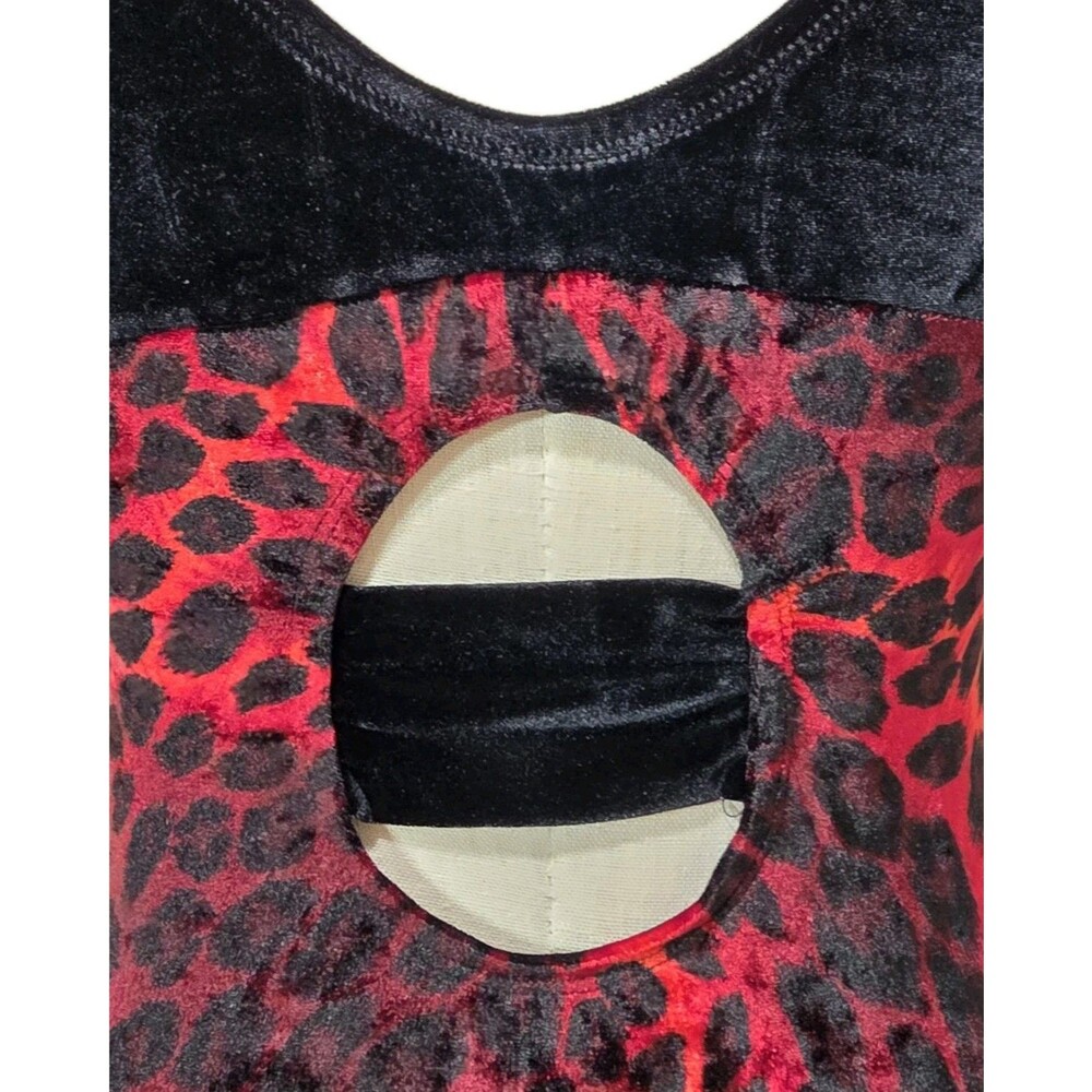 Satara VTG Leopard Print Split Keyhole Velvet Dance Leotard Bodysuit AL Adult L - Picture 10 of 16